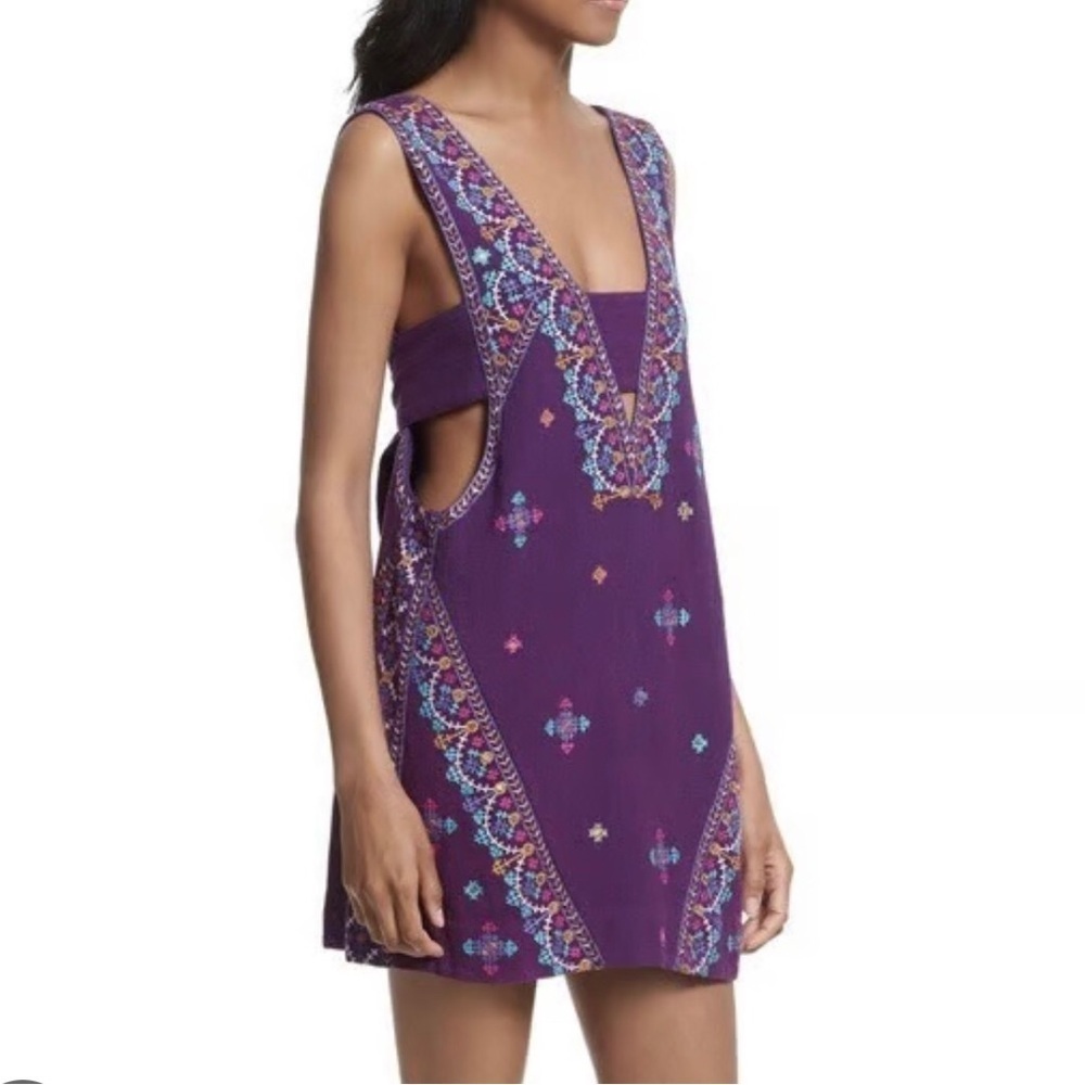 Free People Purple Embroidered Sleeveless Tunic Dress Size S Petite